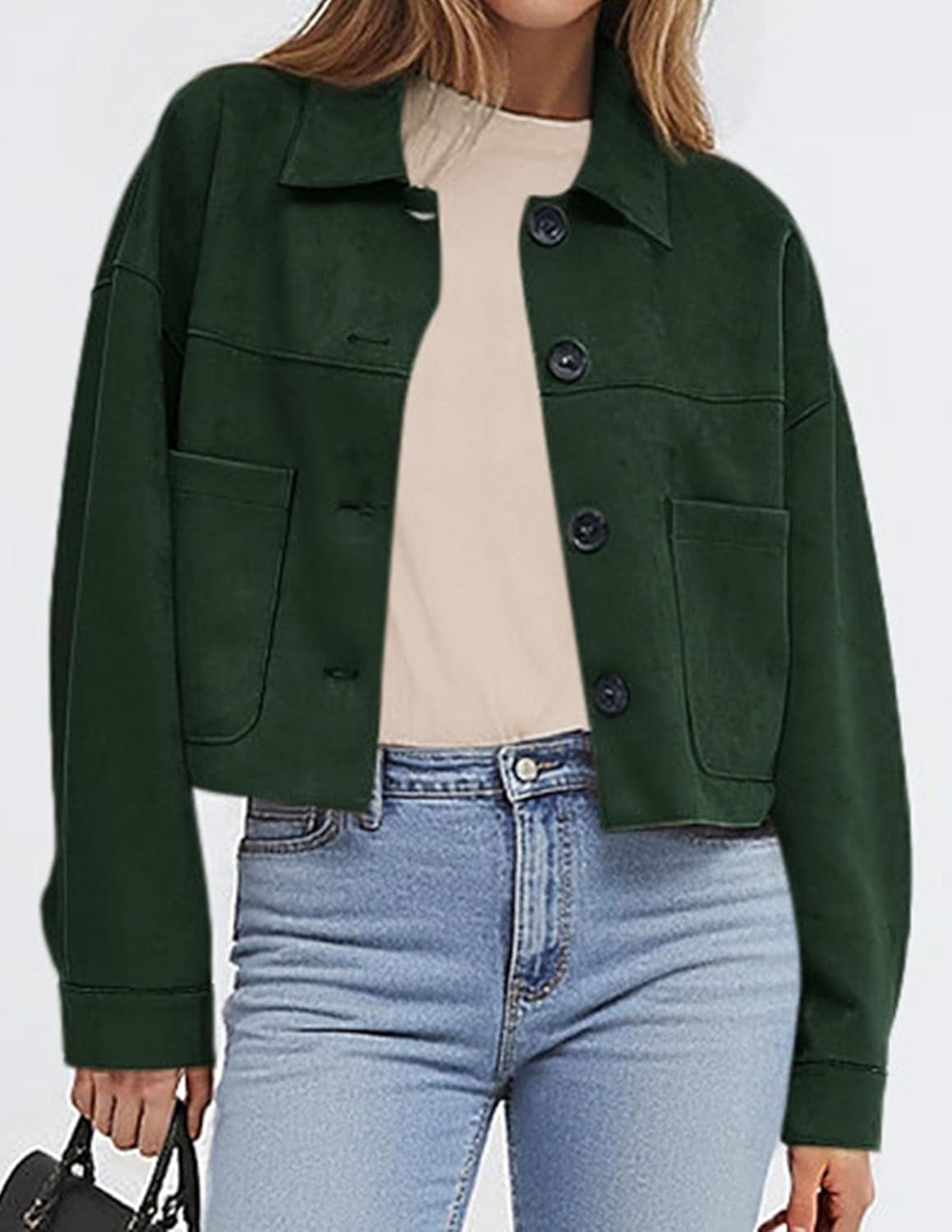 PRETTYGARDEN Women's Faux Suede Cropped Jacket Casual Lightweight Fall Fashion 2026 Winter Coats Outerwear Trendy Clothes - Image 2