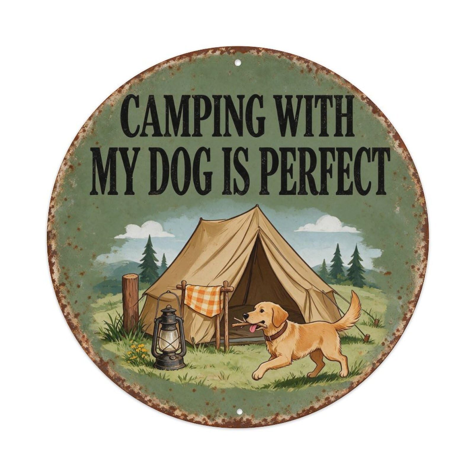 Camping With My Dog Is Perfect Metal Tin Sign Plaque