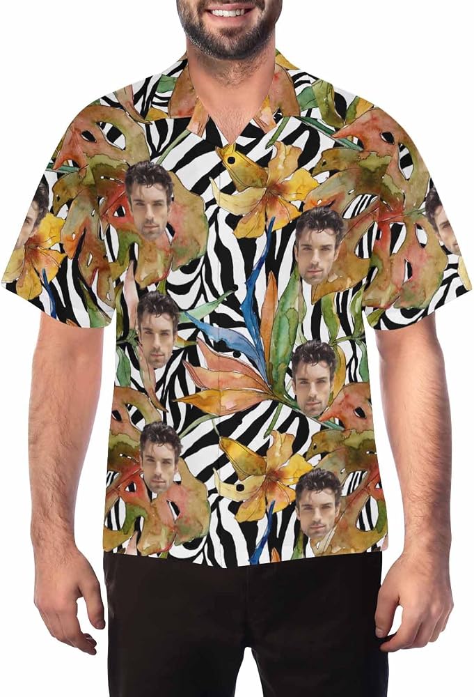 Custom Face Hawaiian Shirt Pink Flamingo Blue Hawaiian Shirt Tropical Men Summer Face Gift
