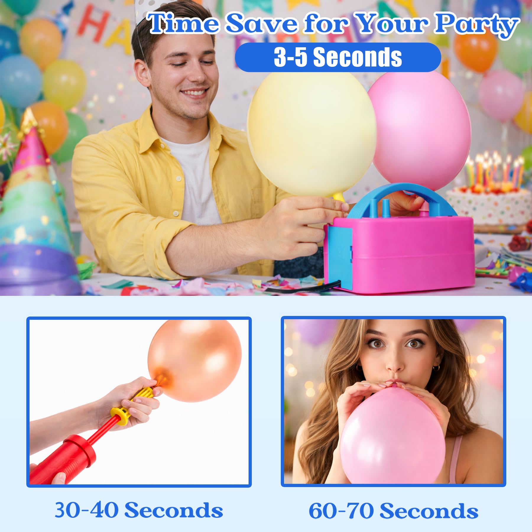 Balloon Pump Electric with Dual Nozzles & Tying Tool - Portable Inflator for Party Balloons, Gender Reveal, Baby Shower, Holidays - 4