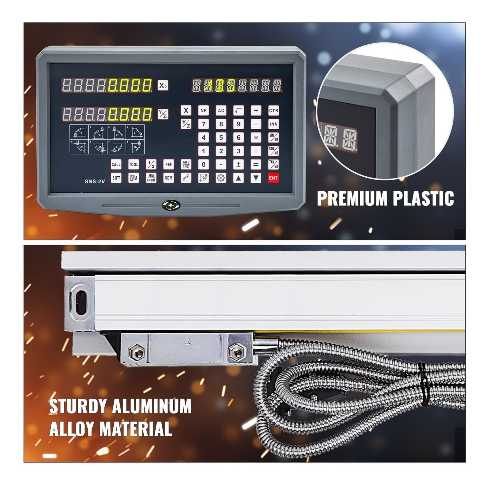 Linearer Skalengeber 50 MM – 1000, 2-Achsen-3-Achsen-Digitalanzeige for Fräsen, Bohren, Schleifen, Drehen, Metallbearbeitung Für den Heimwerkergebrauch(Combination)