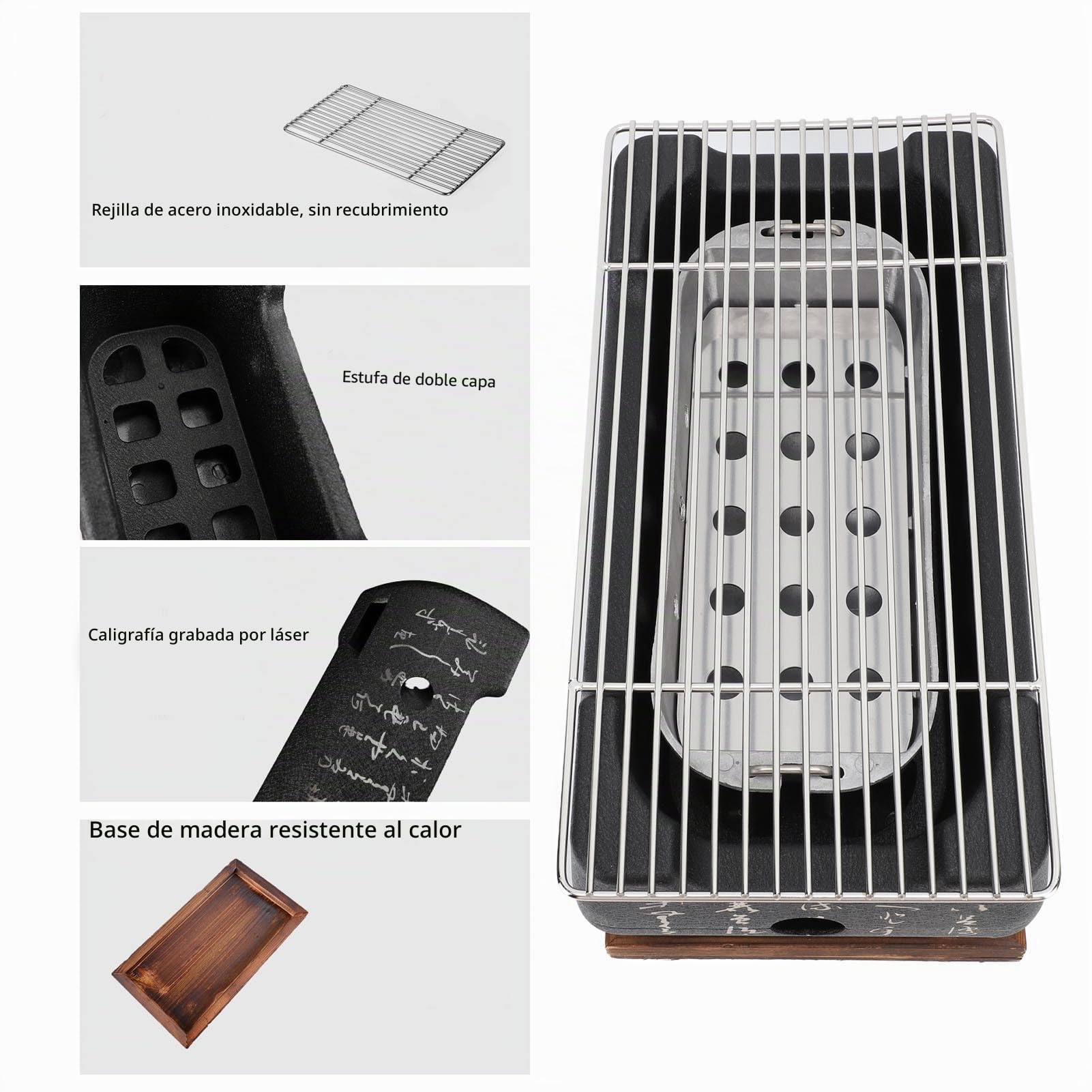 Yosoo Health Gear Parrilla de Barbacoa Japonesa Portátil, Estufa de Carbón de Aleación de Aluminio con Malla de Alambre para Barbacoa en Casa de Camping Yakitori (XL)