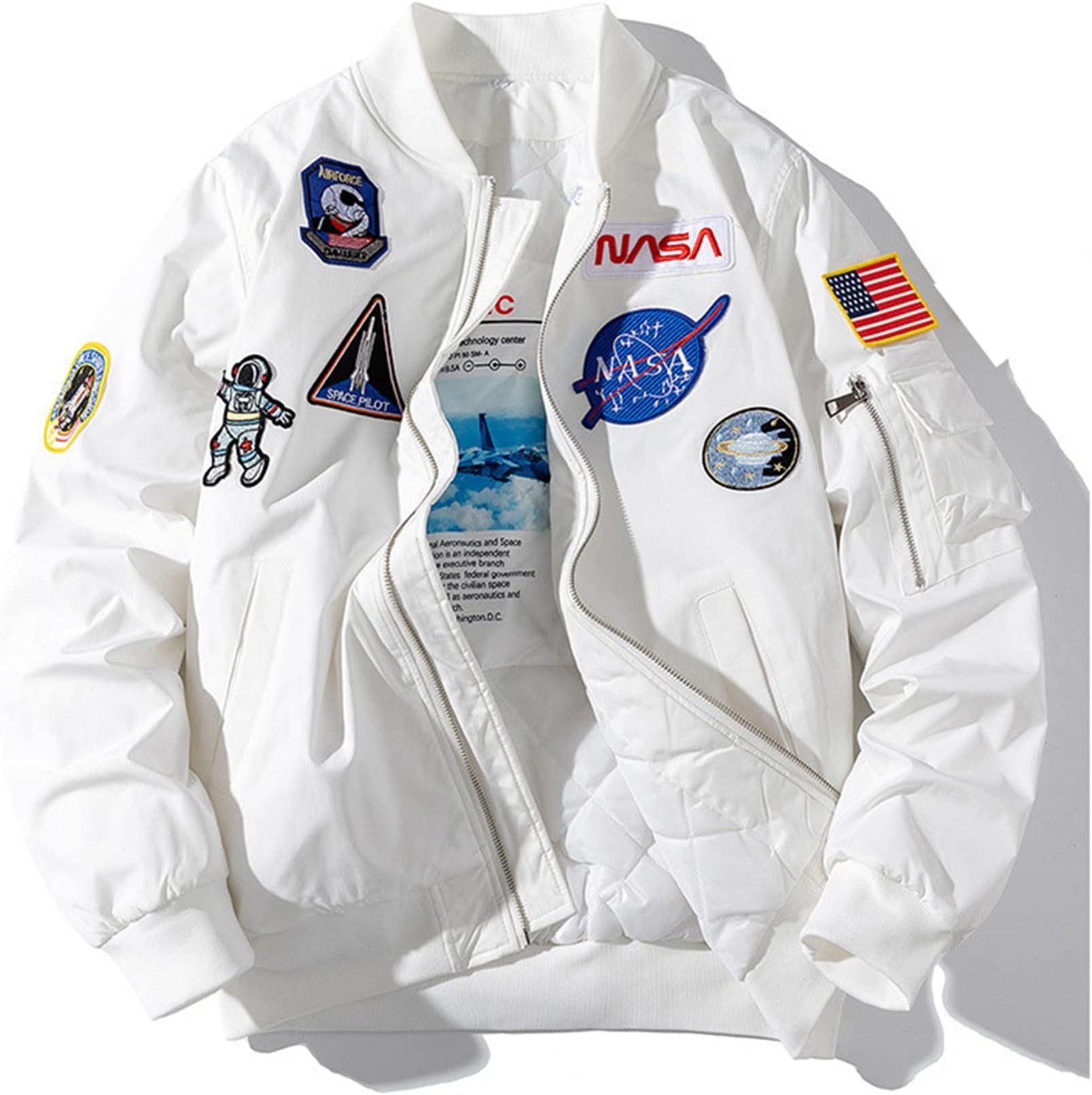 Casual jackets, Men Biker Bomber Jacket, NASA MA-1 Military Flight Jacket Light Air Force Moto Street Coat