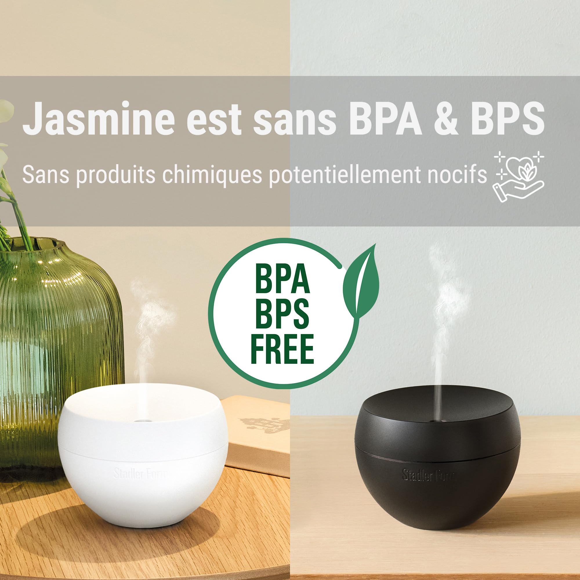 Stadler Form diffuseur d’arômes Jasmine Mobile, sans Fil | Avec batterie rechargeable, jusqu’à 6 h d’autonomie, mode intervalle, pour huiles essentielles, diffuseur à ultrasons, noir