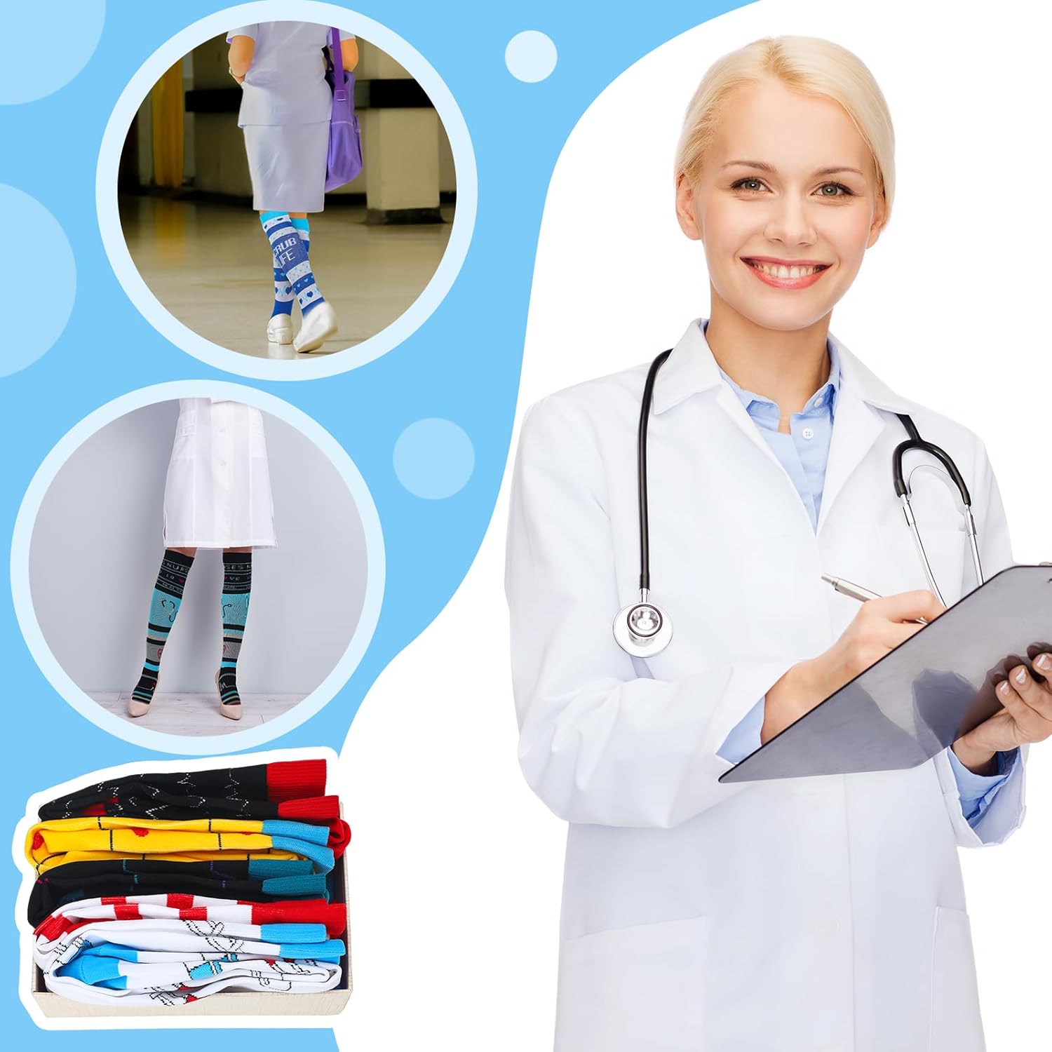 Suhine 20 Pairs Christmas Nurse Compression Socks 20-30mmhg Knee High Sock for Running Athletic Nurses Week Appreciation Gift - Image 4