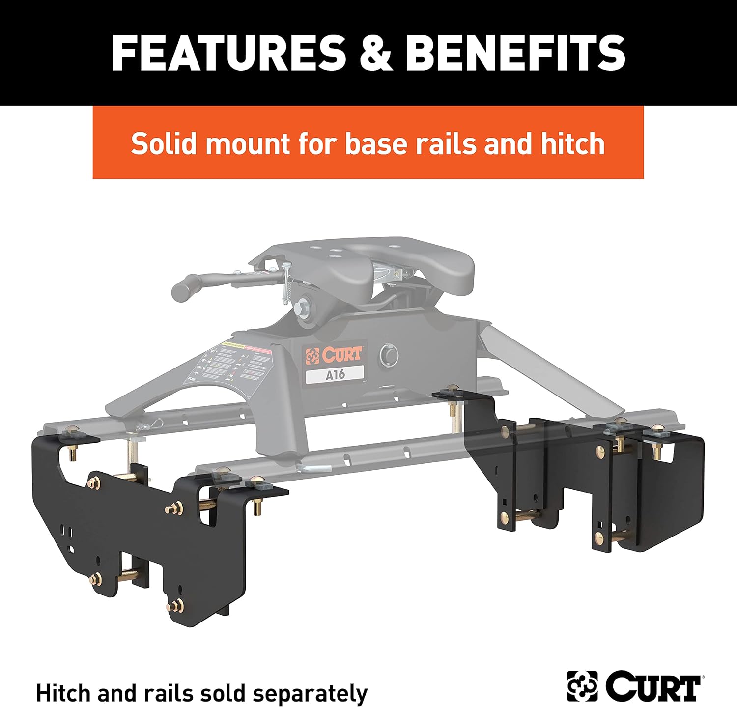 CURT 16419 5th Wheel Installation Brackets, Select Dodge Ram 1500, Except Extended Crew Cab, CARBIDE BLACK POWDER COAT