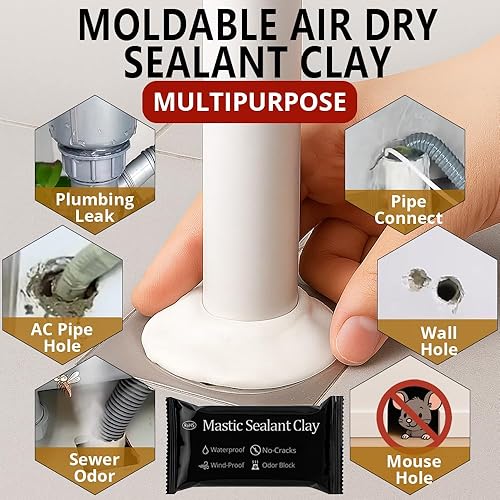 Miniatura 3 de 3 paquetes de masilla selladora de mastic blanco  masilla impermeable para plomeros y masilla moldeable de secado al aire para espacios de tuberías,