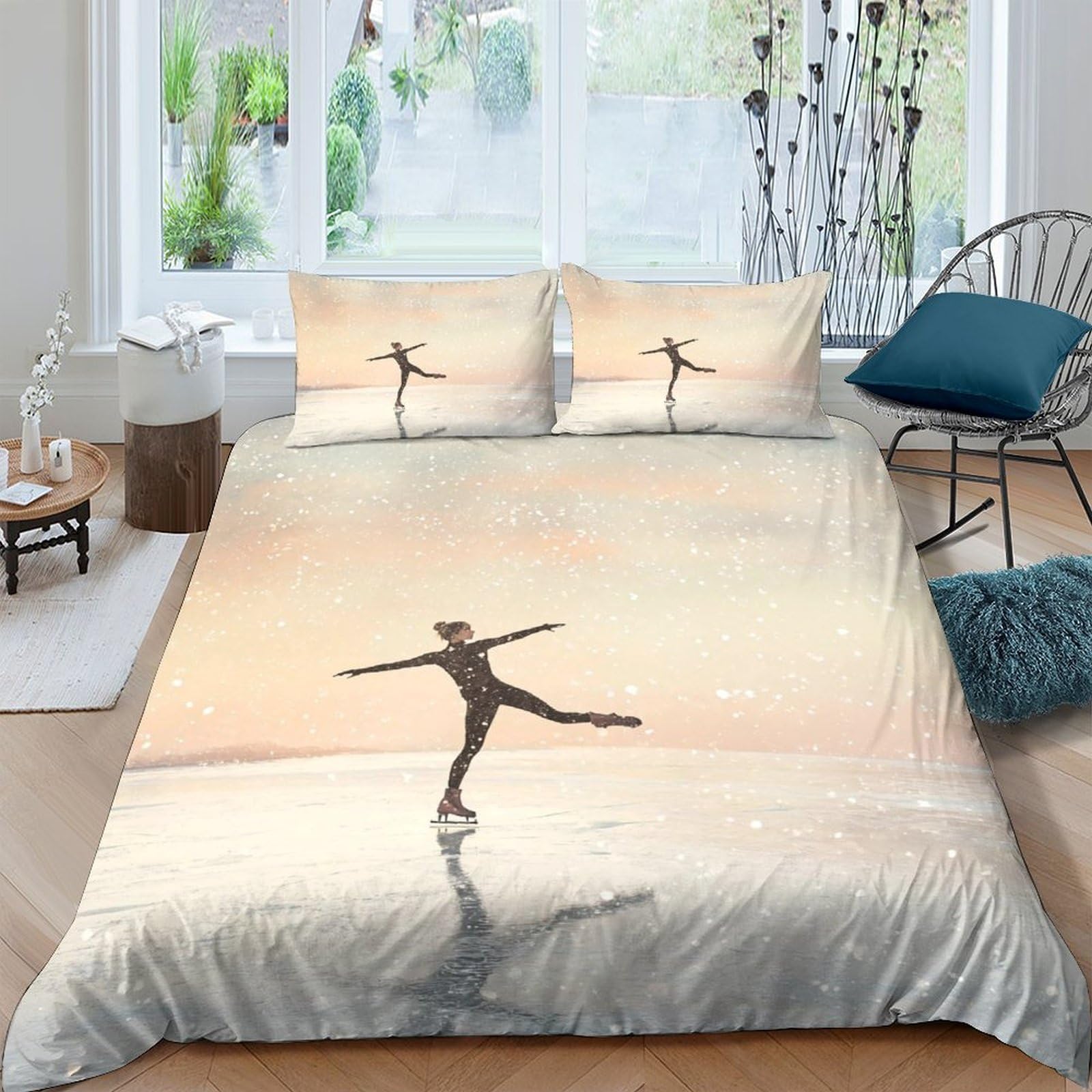 GPLZQXKJNH 3D Printed Sunset Beach Ballet Duvet Cover Microfiber Soft Breathable Dancing Silhouette Bedding Set with 2 Pillowcases for Bedroom Decor Single（135x200cm）
