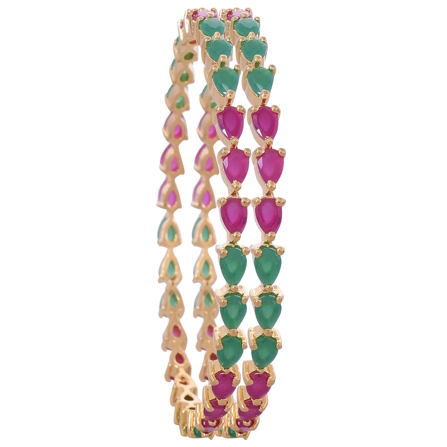Ratnavali Jewels American Diamond Studded Gold Plated Traditional Latest Ruby Red Green Pear Shape CZ/Diamond Bangles for Women/Girls (B079DSZR54) Amazon Price History, Amazon Price Tracker