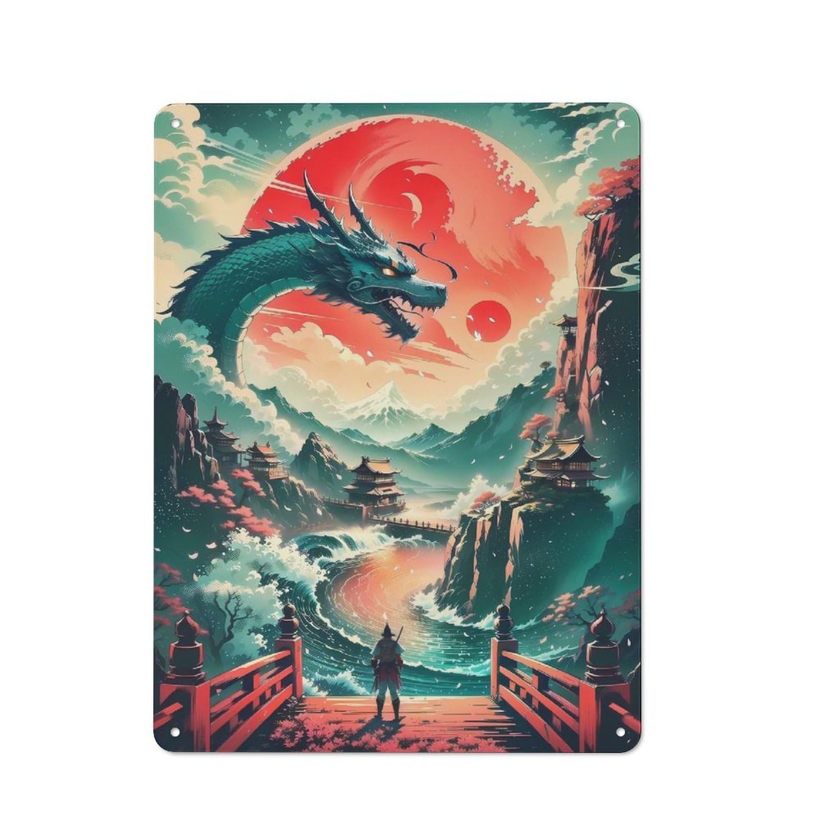 Junmoney Style-22 Dragon Sunset Watch Metal Wall Decor Sign For City Themed Room, Study Or Gallery Wall, Gift For Travel Lovers And City Fans, 40X30cm