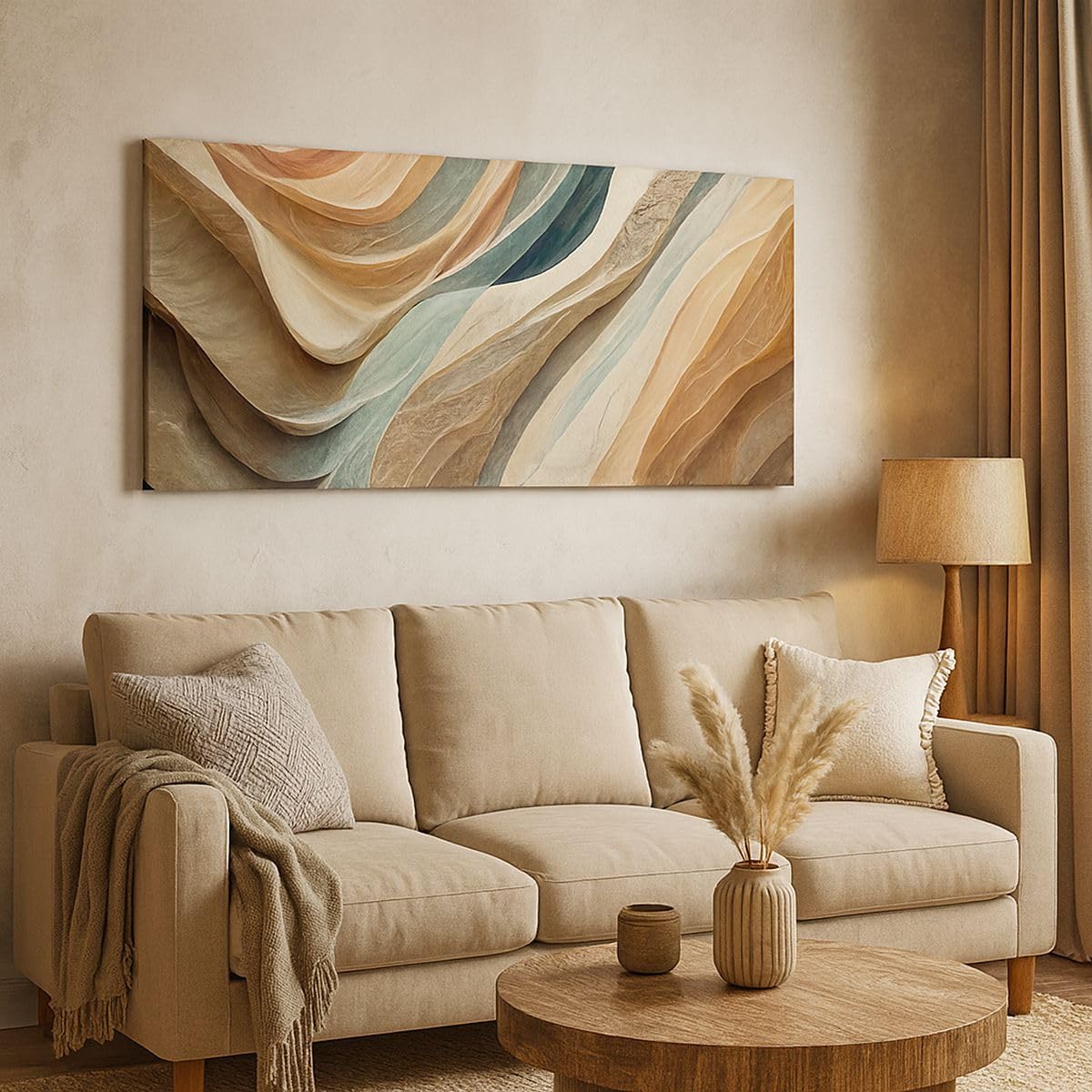 Cuadro sobre Lienzo 140x50cm Moderno Panorámico Abstracto Pastel - 5696 | Textura Patrón Brillante Cuadro Decorativo Grande Arte mural Decoración del Hogar Salón Dormitorio Oficina Cuadros de Pared