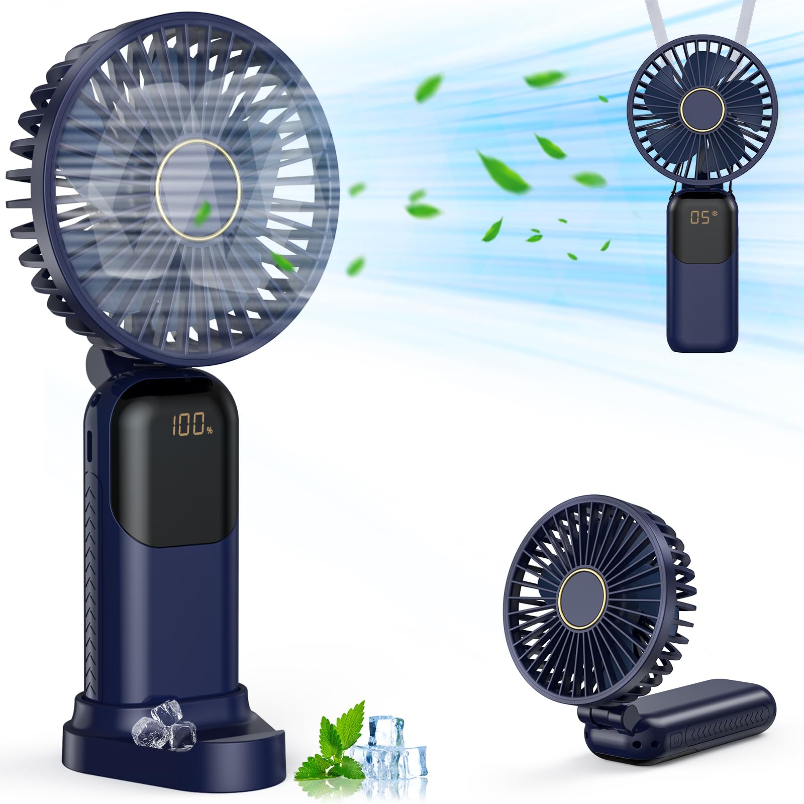 Handheld Fan Rechargeable, Portable Mini Fan Handheld with 5 Speeds 5000mah, Electric USB Small Hand Held Fans, Powerful Personal Fan Foldable Fans for Outdoor Office Travel Camping School Home