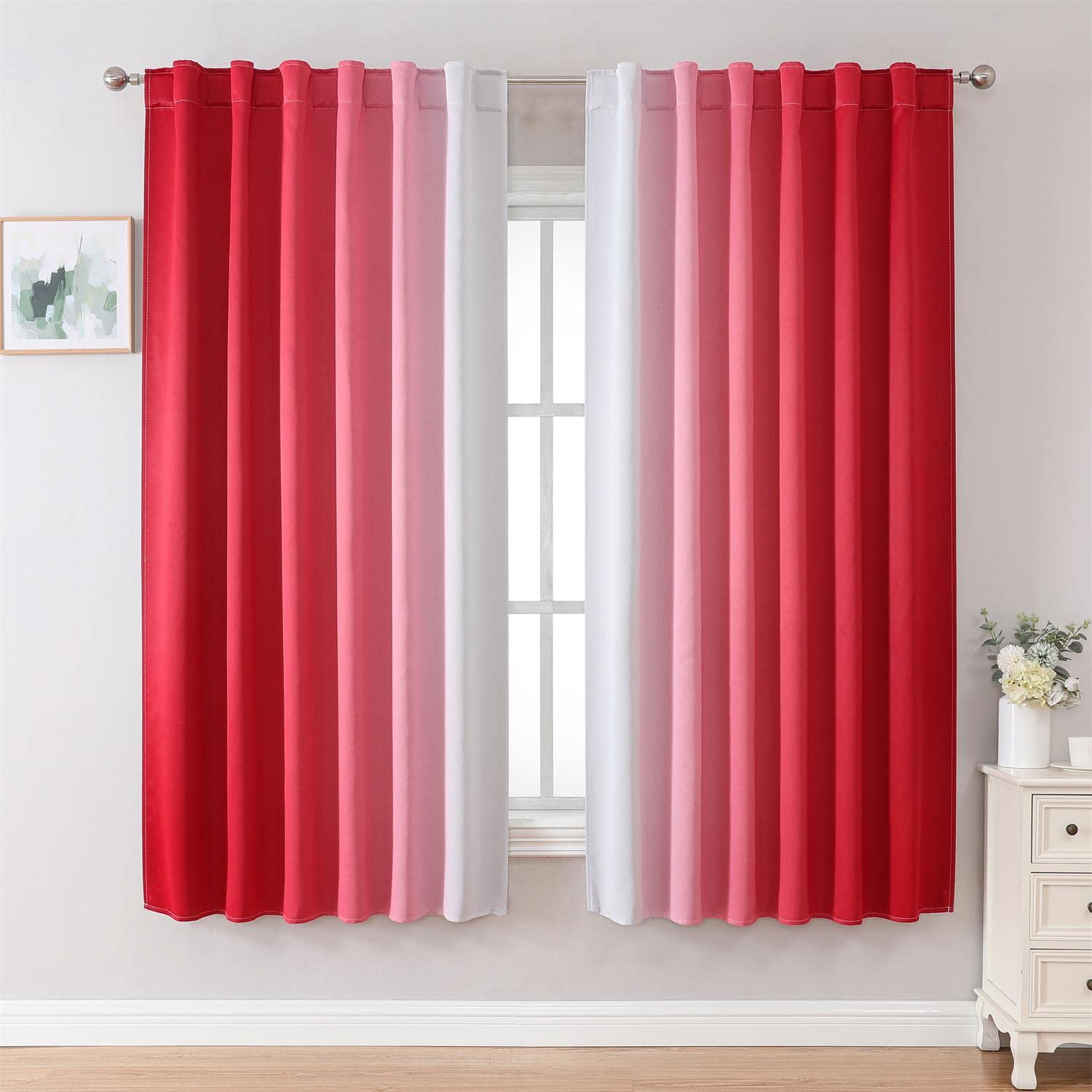 MIUCO Blackout Curtains &amp; Drapes for Bedroom Living Room 63 Inch Length Red and White Room Darkening Ombre Curtains Rod Pocket &amp; Back Tab Curtains Thermal Insulated Light Blocking 2 Panels Set
