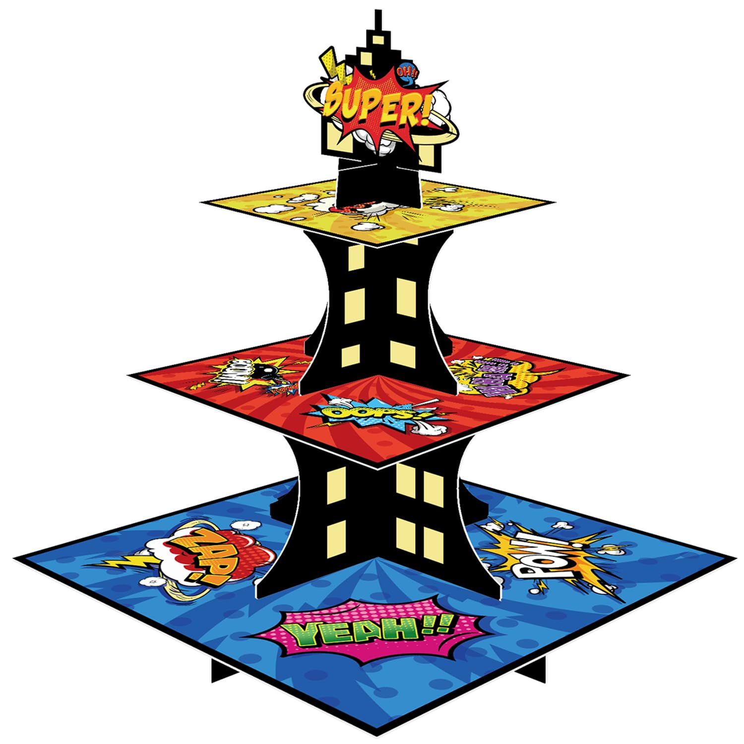 Doyomtoy City Superhero Cake Stand, Cartoon style Dessert Stand, Paper Cup Cake Display Stand, Super Party Decoration, Boy Birthday Supplies, Kids Birthday Decoration, Spider Party