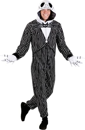 Disney Nightmare Before Christmas Jack Skellington Costume for Adults - Mens Onesie with Hood & Gloves