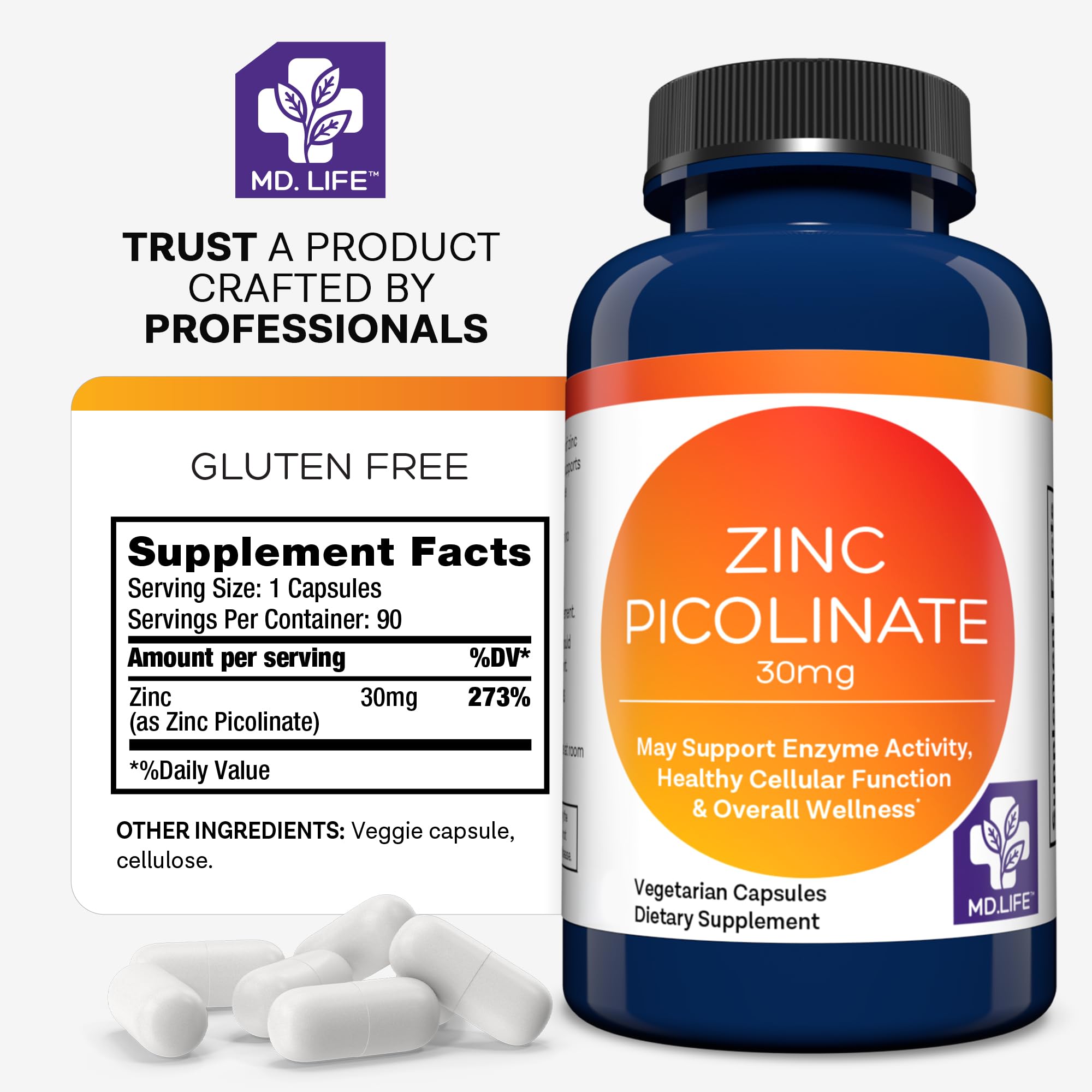 MD. Life Zinc Picolinate 30 mg, High Absorption Chelated, 90 Capsules — Amazon image 6
