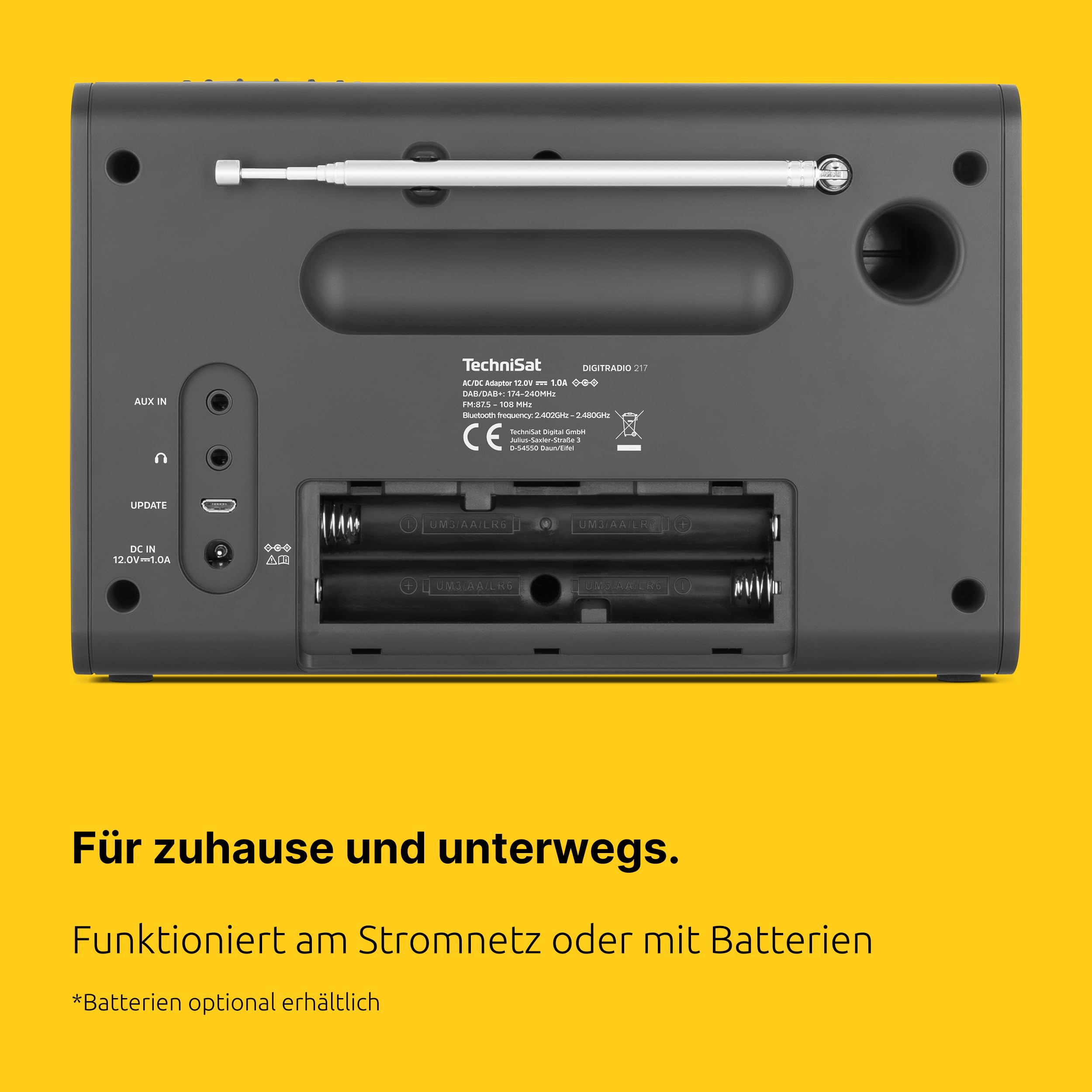 TechniSat DIGITRADIO 217 – Kompaktes und tragbares DAB+ Digitalradio (UKW Radio, Farbdisplay, Bluetooth, Direktwahltasten, Netz- und Batteriebetrieb, 2 Weckzeiten, Favoritenspeicher) schwarz