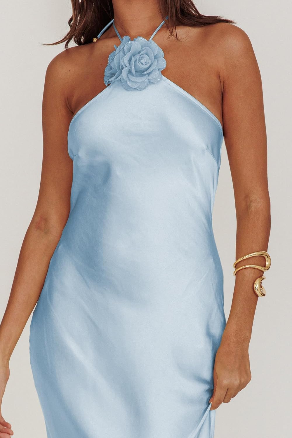 Summer Satin Halter Backless Maxi Dresses for Women 2025 Silk Sleeveless Formal Wedding Guest Long Dress - Image 4