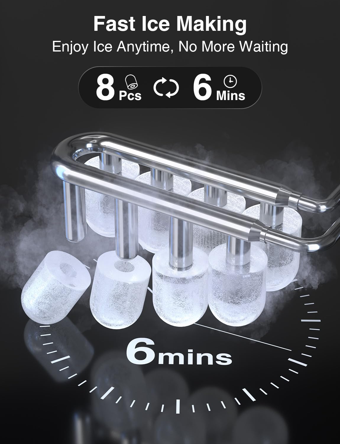 CROWNFUL Machine à Glaçons Portable, 8 Glaçons en 6 Minutes, Machine à Glaçons Autonettoyante 12 kg/24 h pour Maison, Cuisine, Bureau, Bar et Fête