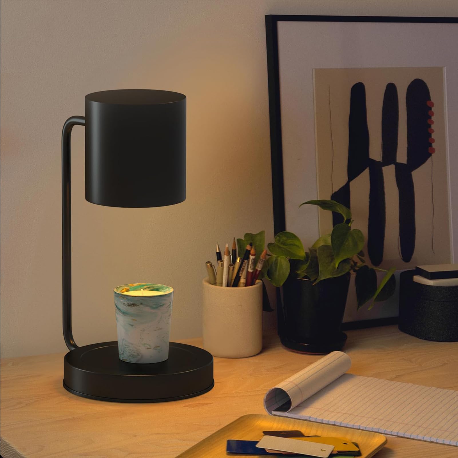 Lampe Chauffante À Bougies, Lampe Chauffante À Bougies avec Minuterie Et Gradateur pour Spa Aromathérapie Home Office Chambre Nightlight,Noir