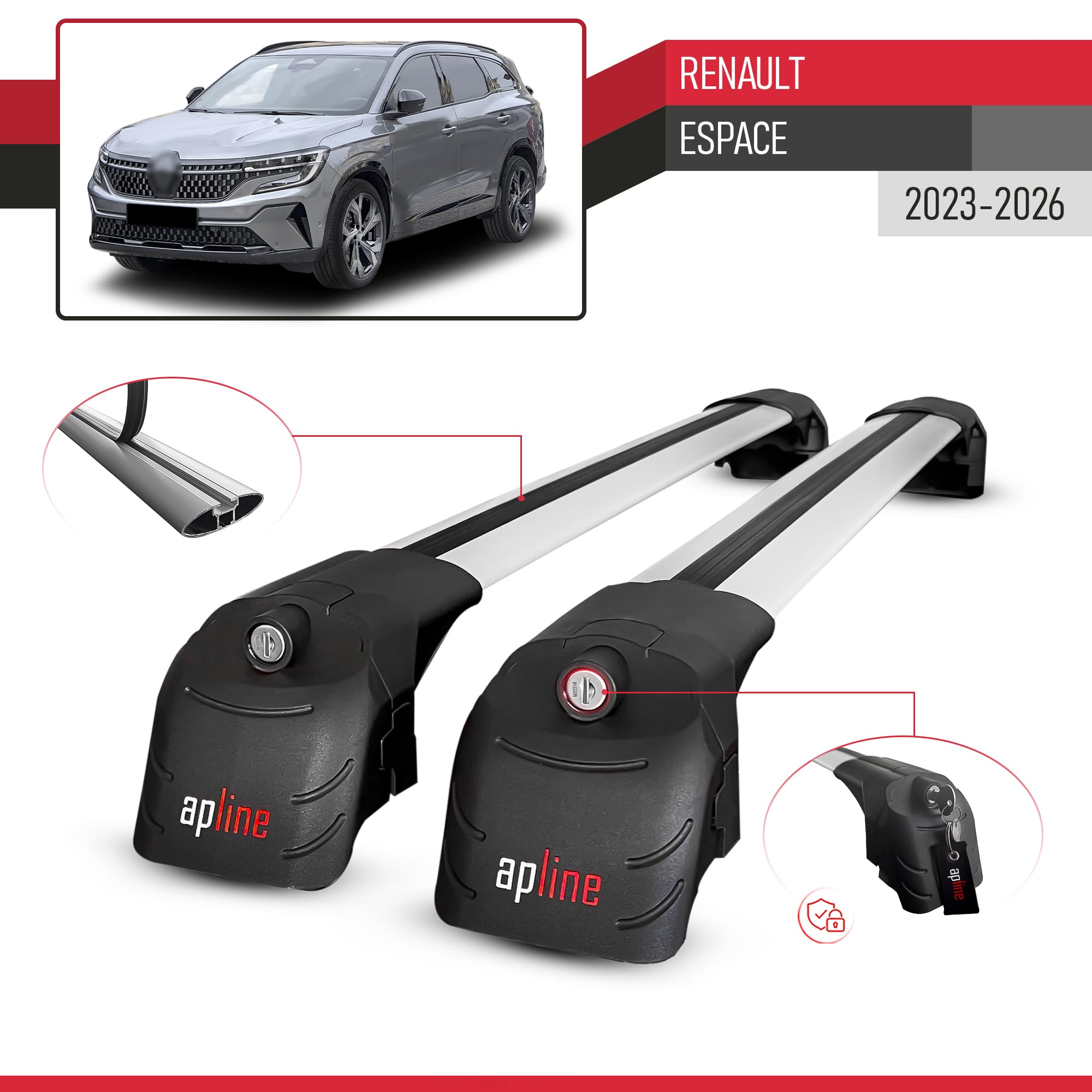 Compatibile con Renault Espace 2023-2026 Modello ACE-2 Barre Tetto Portapacchi Auto Barre Portatutto Grigio Alluminio 2 Barre