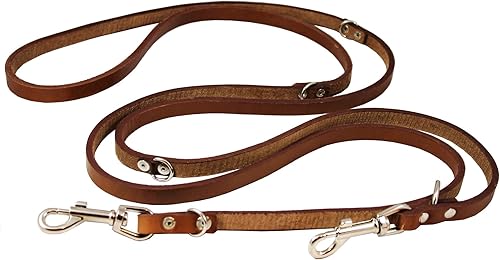 Miniatura 6 de Dogs My Love Correa de perro de cuero multifuncional europea de 6 vías, color marrón plomo Schutzhund ajustable 41"-78" de largo, 1/2" de ancho
