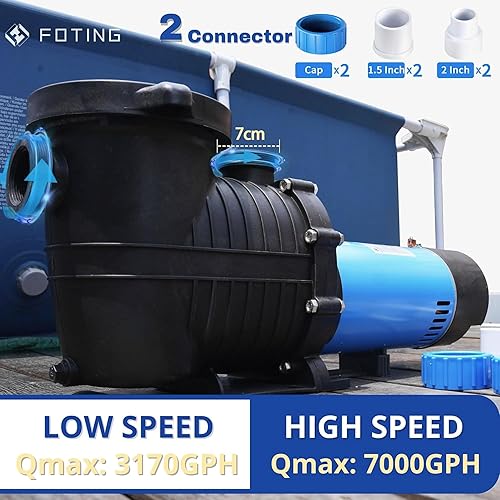 Miniatura 3 de FOTING Bomba de piscina dentrosobre el suelo, autorecortable (velocidad dual, 2HP, 31707000GPH, 230V) Conectores de entrada NPT de 1.5" y 2"