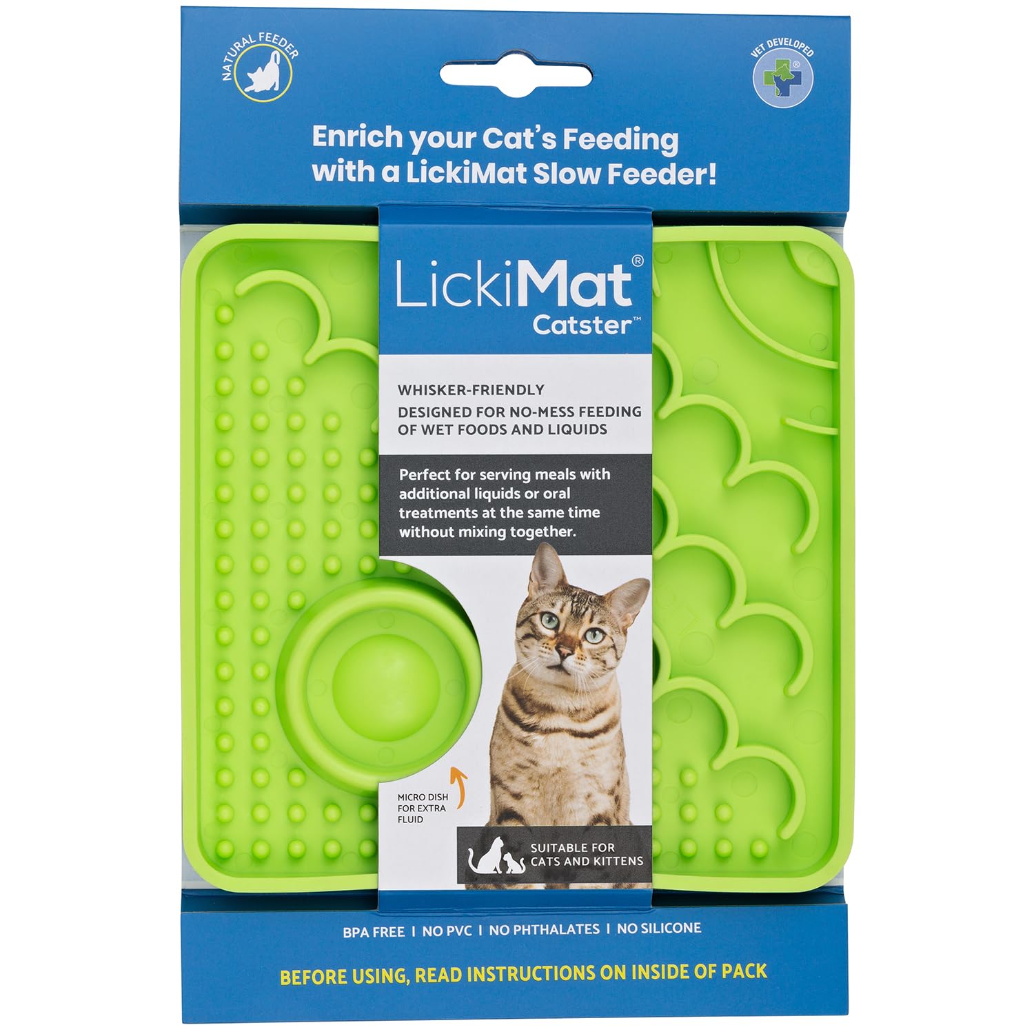 LickiMat Catster Cat Food Mat - Cat Slow Feeder with Micro Dish for Added Hydration - Perfect for Food, Treats, Yoghurt & Anxiety Relief for Cats - Fun Alternative to Slow Feeder Cat Bowl - Green โ image 1
