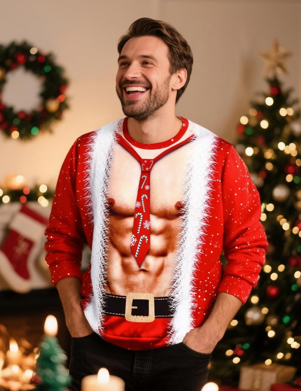 Felpa Natale Senza Cappuccio Uomo Donna Xmas Pullover Maglione Natalizio Brutto Divertente