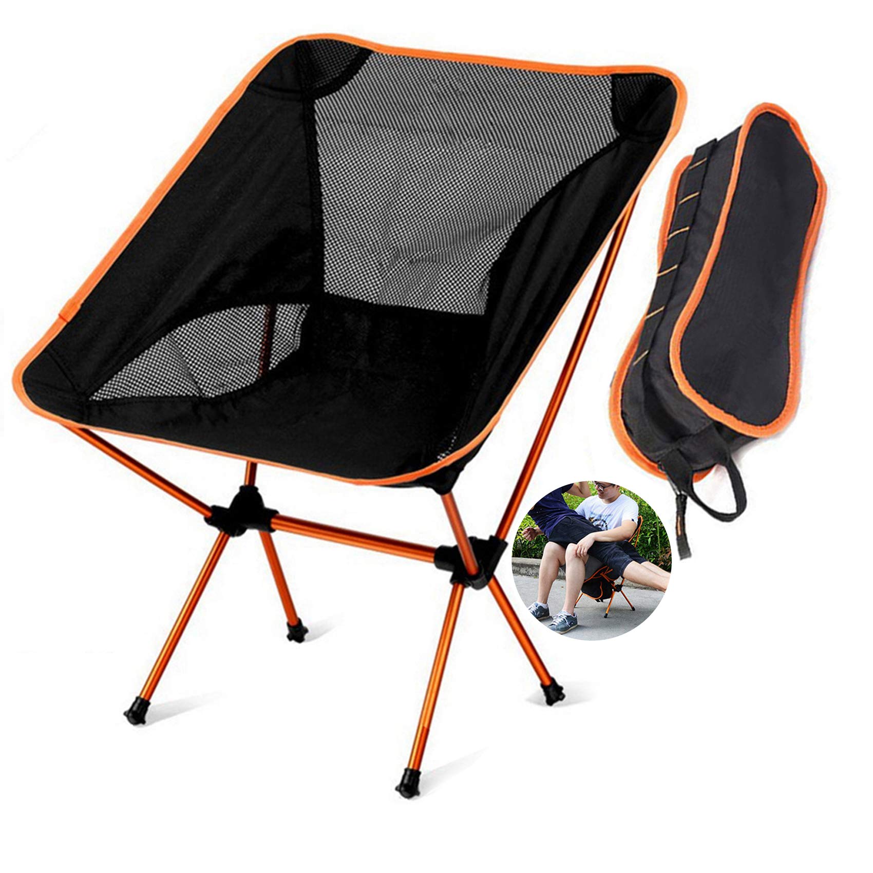 Outdoor Folding Chairs,Camping Chair Ultralight Hiking Portable Compact Backpacking Chair Folding Chairs with Lightweight Carry Bag (Orange)