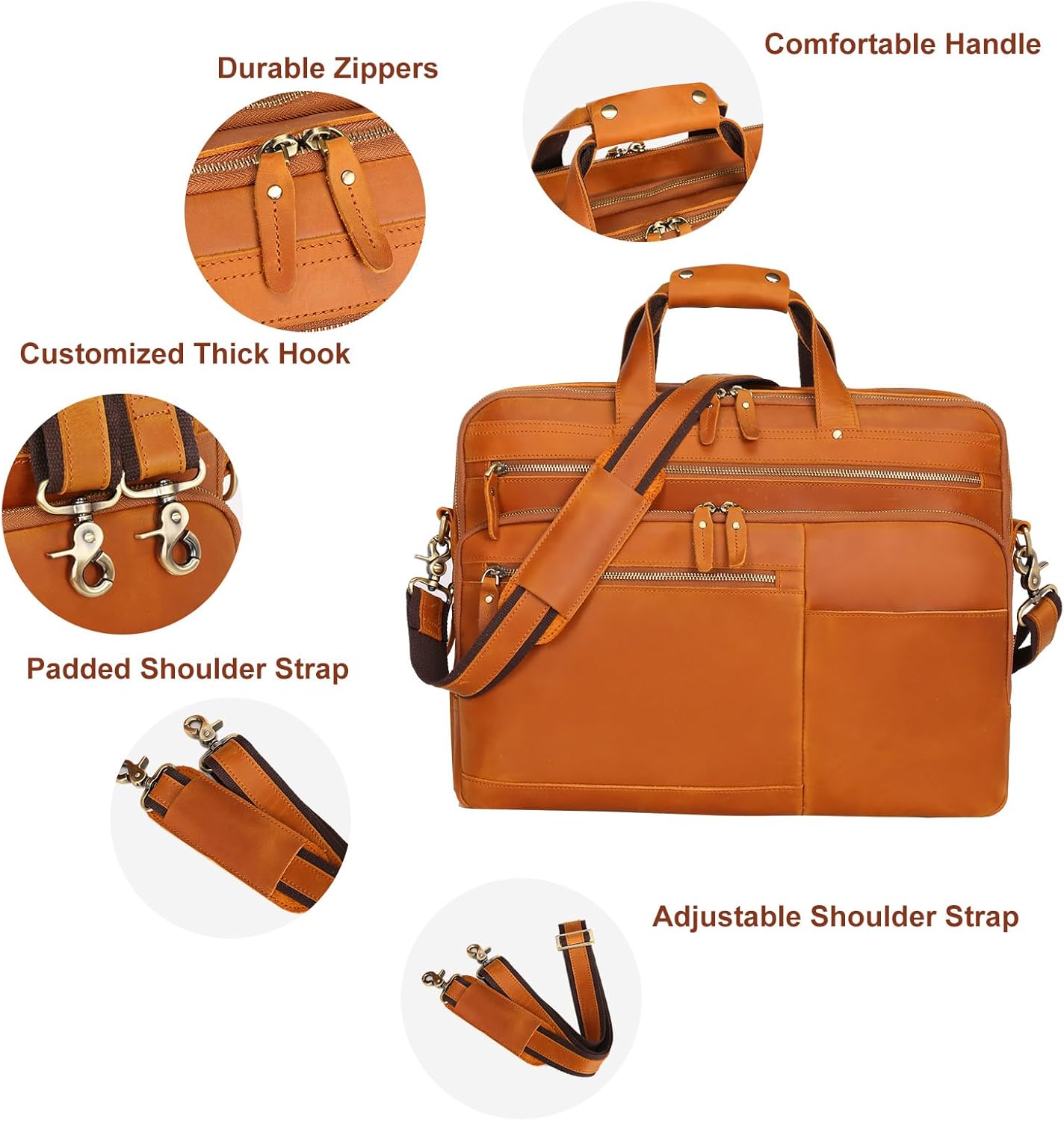 Leather Messenger Bag for Men, 17.3 Inch Vintage Full Grain Leather Laptop Briefcase