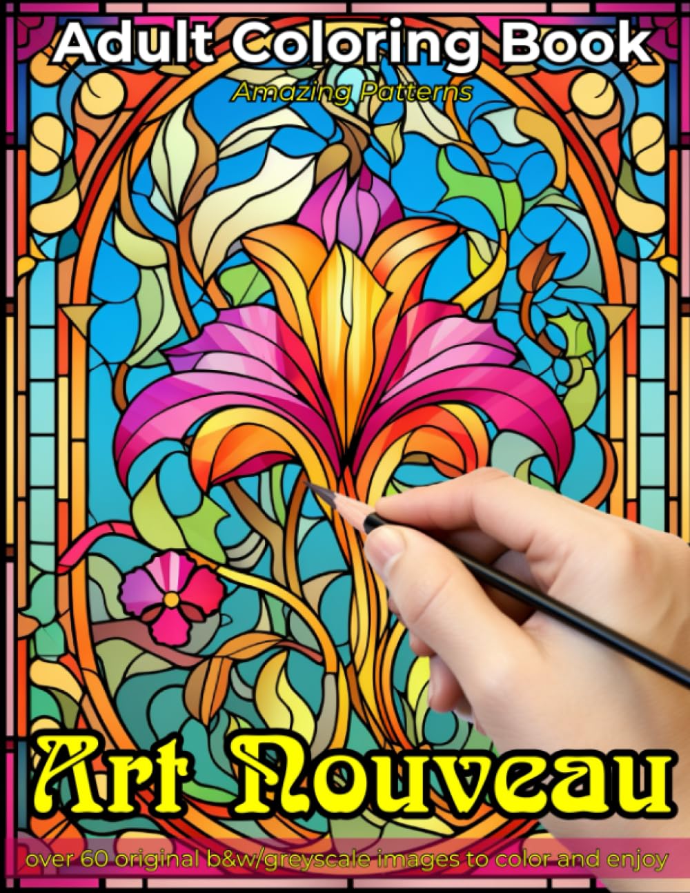 Amazing Patterns Adult Coloring Book – Art Nouveau - B&W and Greyscale: Relaxing and Mindful, Stress Relieving, Intricate Shapes suitable for Colored Pencils