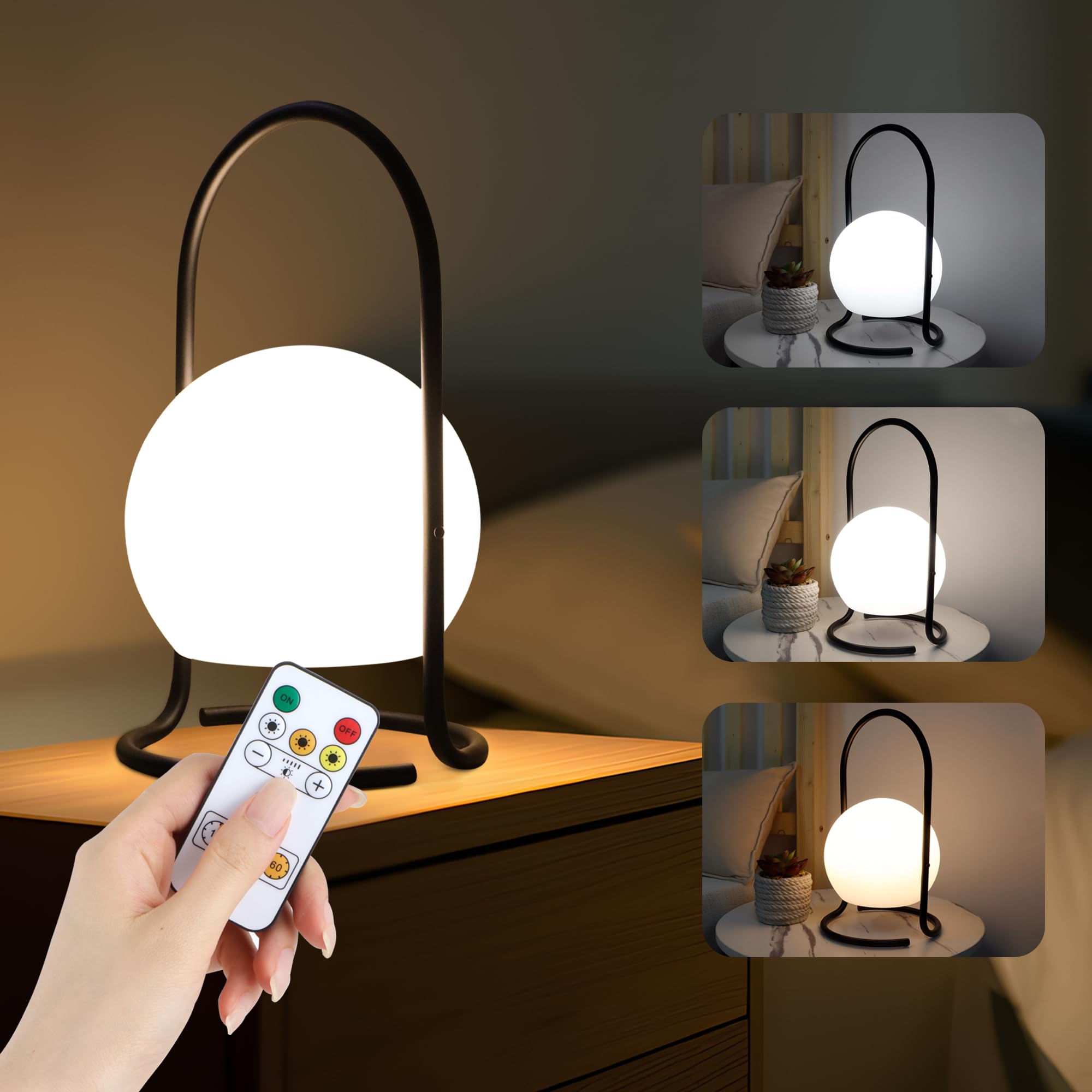 TRIROCKS Lámpara de Mesa Cordless Portátil, Iluminación de Luz LED Recargable de Larga Duración a Batería, 3 Modos de Iluminación para Camping, Dormitorio y Exterior (Negro)