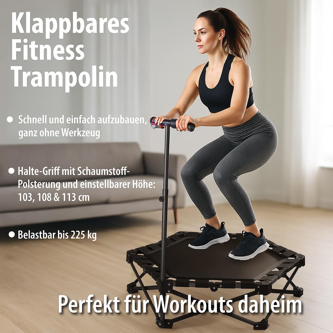 Speeron składana trampolina fitness dla dorosłych z uchwytem, 106,5 cm, czarna