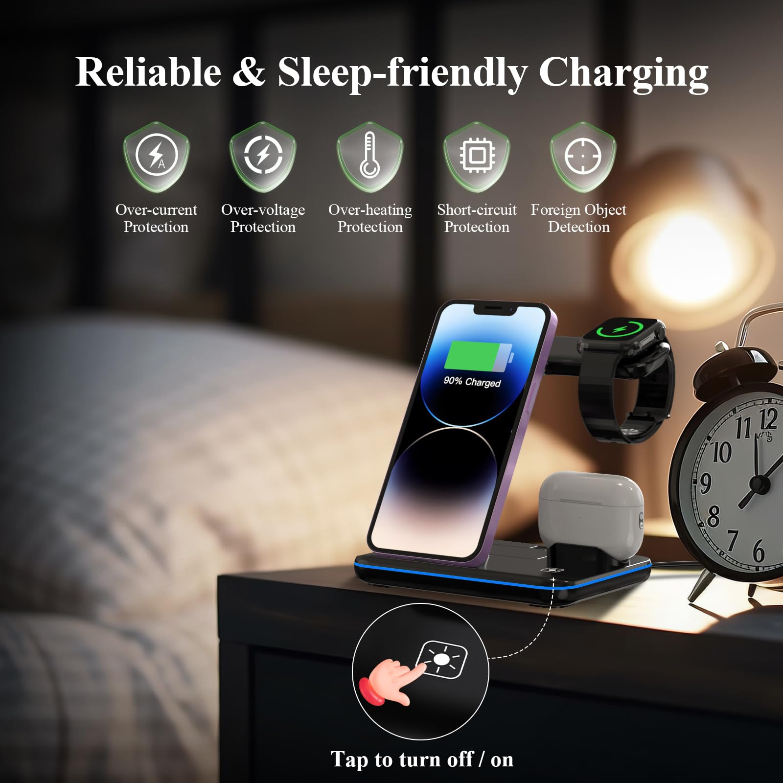 Minthouz Caricabatterie wireless per telefono, stazione di ricarica rapida da 18 W per iWatch (il caricabatterie dell'orologio non è incluso), AirPods, supporto per caricabatterie wireless compatibile