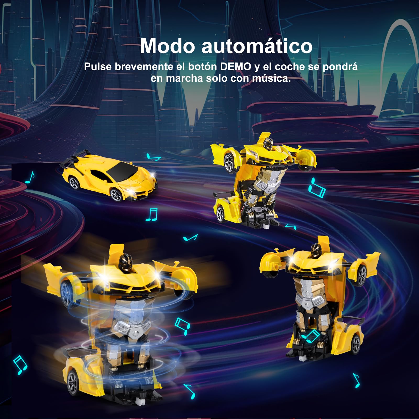 Yellcetoy Transform Juguete Coche Teledirigido, Coche Robot con el Gesto de la Mano Sening Luz Intermitente Música y Efecto de Sonido, Transformador RC Car con Baterías para Niños 3-10 Años Amarillo