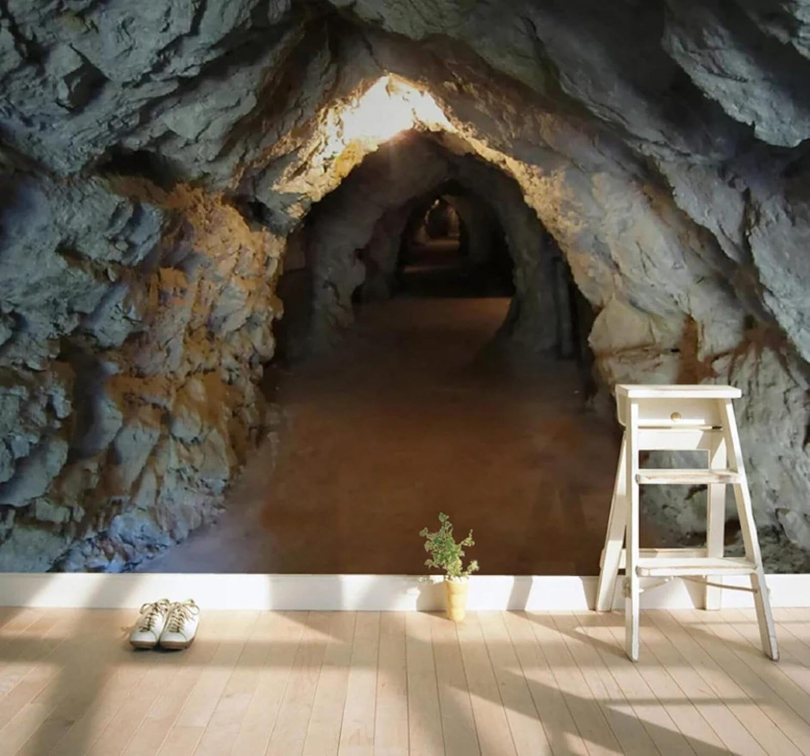 XLMING Retro Primitive Cave Tunnel Stone Wall Sense of Space 3D Wallpaper Luxury Silk Study Dining Feature Sofa Grey Bedroom Living Room Tv Decorative Wall-400cm×280cm