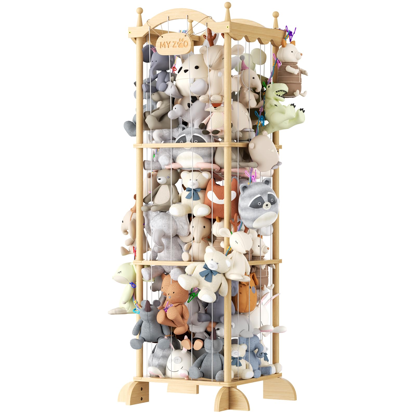 COSYLAND Holz Kuscheltier Aufbewahrung - Stofftier Aufbewahrung -Plüschtier Aufbewahrung für Kinderzimmer（Burg mit Aufhängeseil）