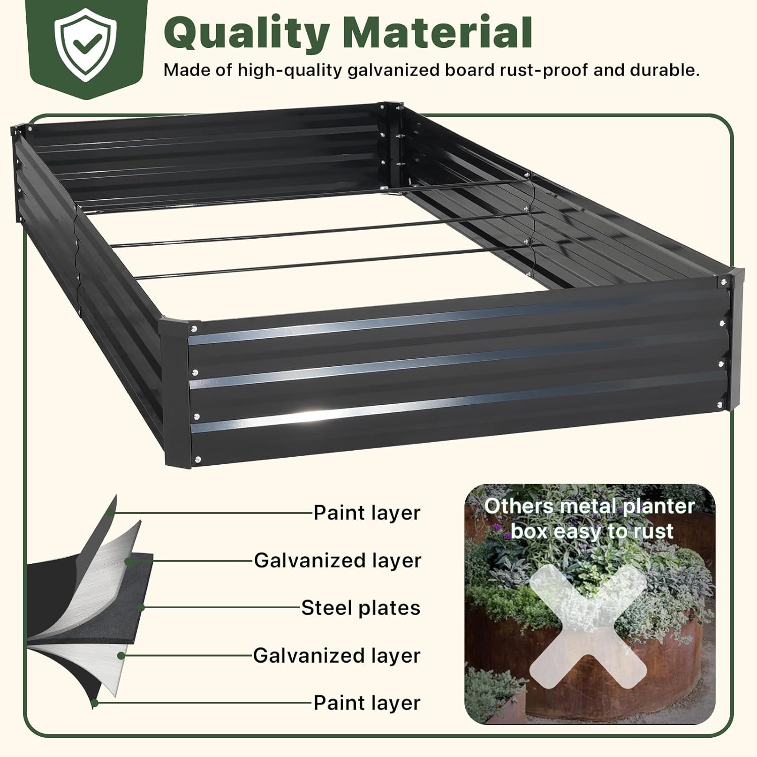 DTIG Galvanized Raised Garden Bed with Trellis, 6×3×1 FT 2 Pack Outdoor Garden Bed, Upgraded 4×3 Support, Black