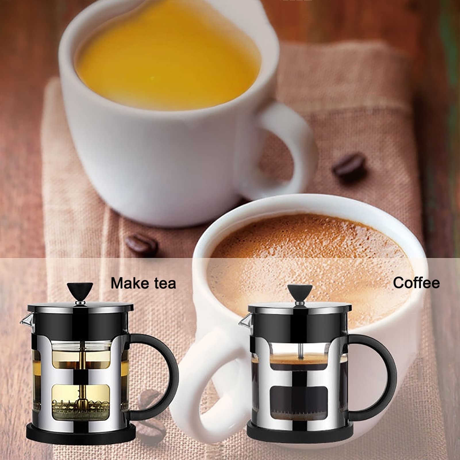 Cafetera Émbolo Para Regalos De Viaje De Camping, Cafetera Francesa De Acero Inoxidable Con Filtro De 3 Niveles, Cafetera De Piston De Vidrio De Borosilicato Resistente Al Calor Tetera, Fácil Limpiez