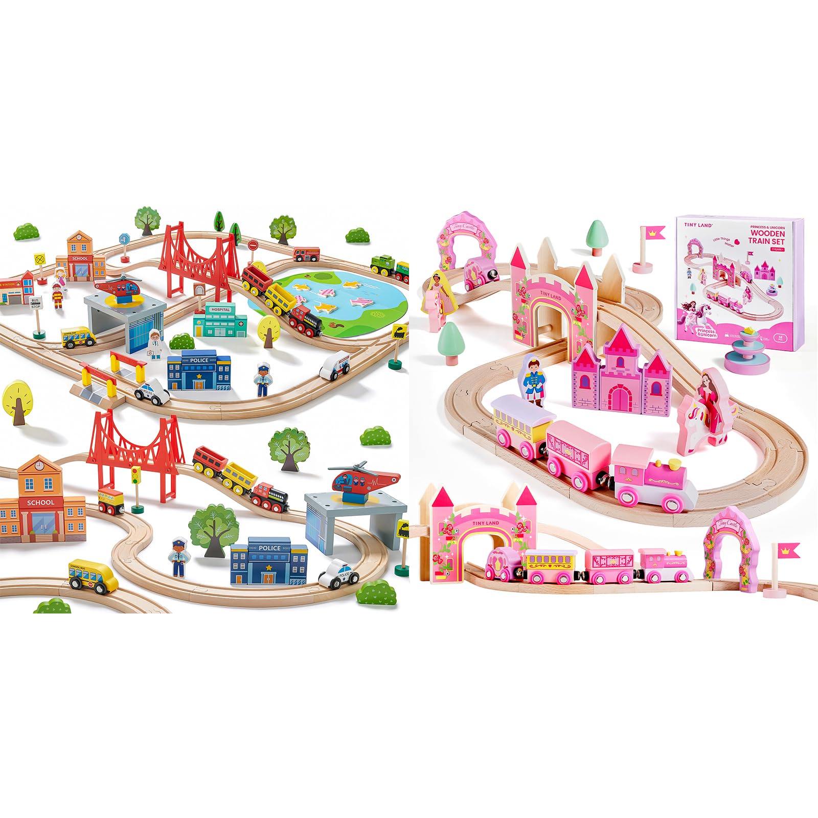 Amazon.com: Tiny Land 110PCS Wooden Train Set – Toy Train，Wooden
