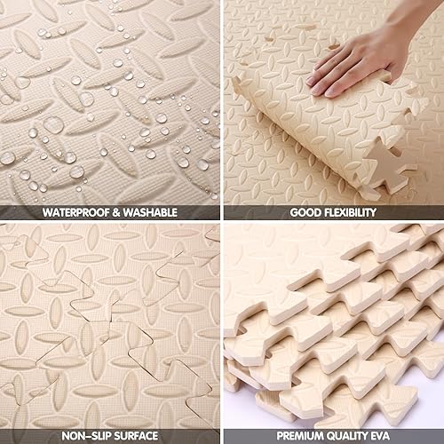 Miniatura 5 de Coolcandy Tapete de juego de espuma EVA, 16 azulejos coloridos para bebé, tapete de juego cuadrado para niños con color sólido, azulejos de espuma