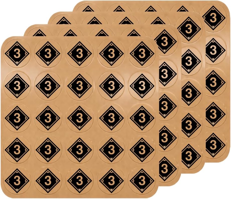 3rd Base Award Decals (Black on Clear) - 1 1/8" Circle - 100 Total Stickers (4 Sheets of 25) – 20 Mil Heavy-Duty Vinyl with Strong 3M Adhesive – Pro-Grade Punch-Out Stickers - Baseball - Softball