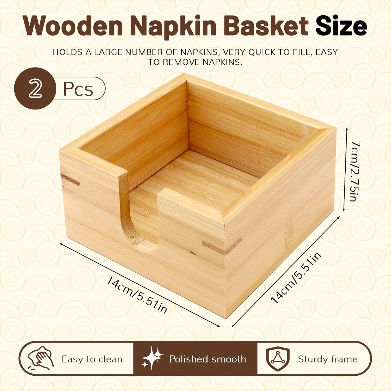 2 Pack Wooden Napkin Holder, 5.5" x 5.5" Square Wood Napkin Dispenser Box, Bathroom Paper Towel Holder Tray for Hand Guest Kitchen Table Countertop Toilet (2)