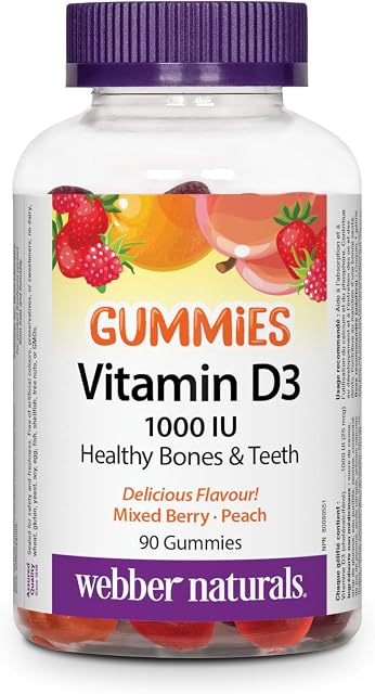 Webber Naturals Vitamin D3 1000 IU, 90 Gummies, For Healthy Bones, Teeth, and the Maintenance of Good Health