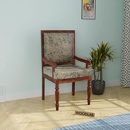 WOODLAB Solid Sheesham Wood Royal Easy Arm Chair with Comfortable Chushion for Home and Living Room (Natural Finish)