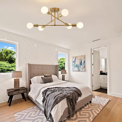 Miniatura 2 de YXTH Lámpara de techo semiempotrada, 6 luces modernas Sputnik con base de bombilla E26, montaje de techo para dormitorio, cocina, sala de estar,