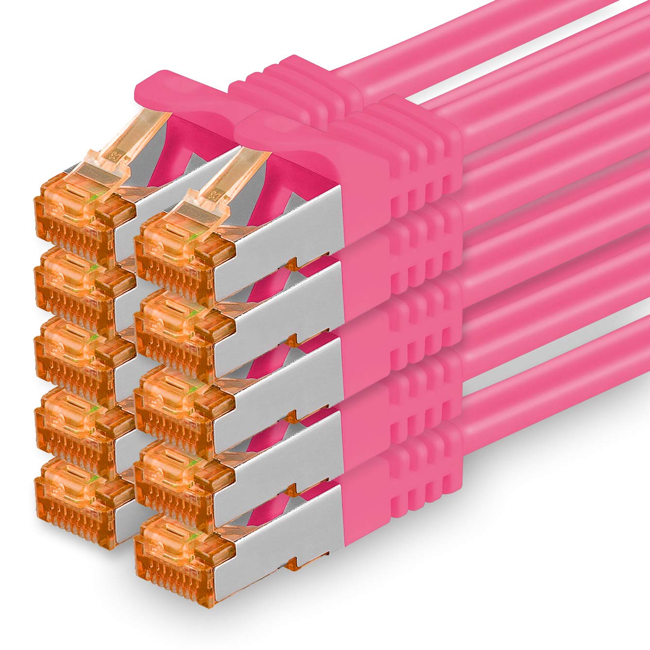 1aTTack.de 0,5m - Cat.7 Netzwerkkabel Magenta - 10 Stück Gigabit Ethernet LAN Kabel 10000 Mbit s Patchkabel Cat7 Kabel S FTP PIMF Schirmung LSZH Cat.7 Rohkabel Rj45 Stecker Cat 6a - 10 x 0,5 Meter