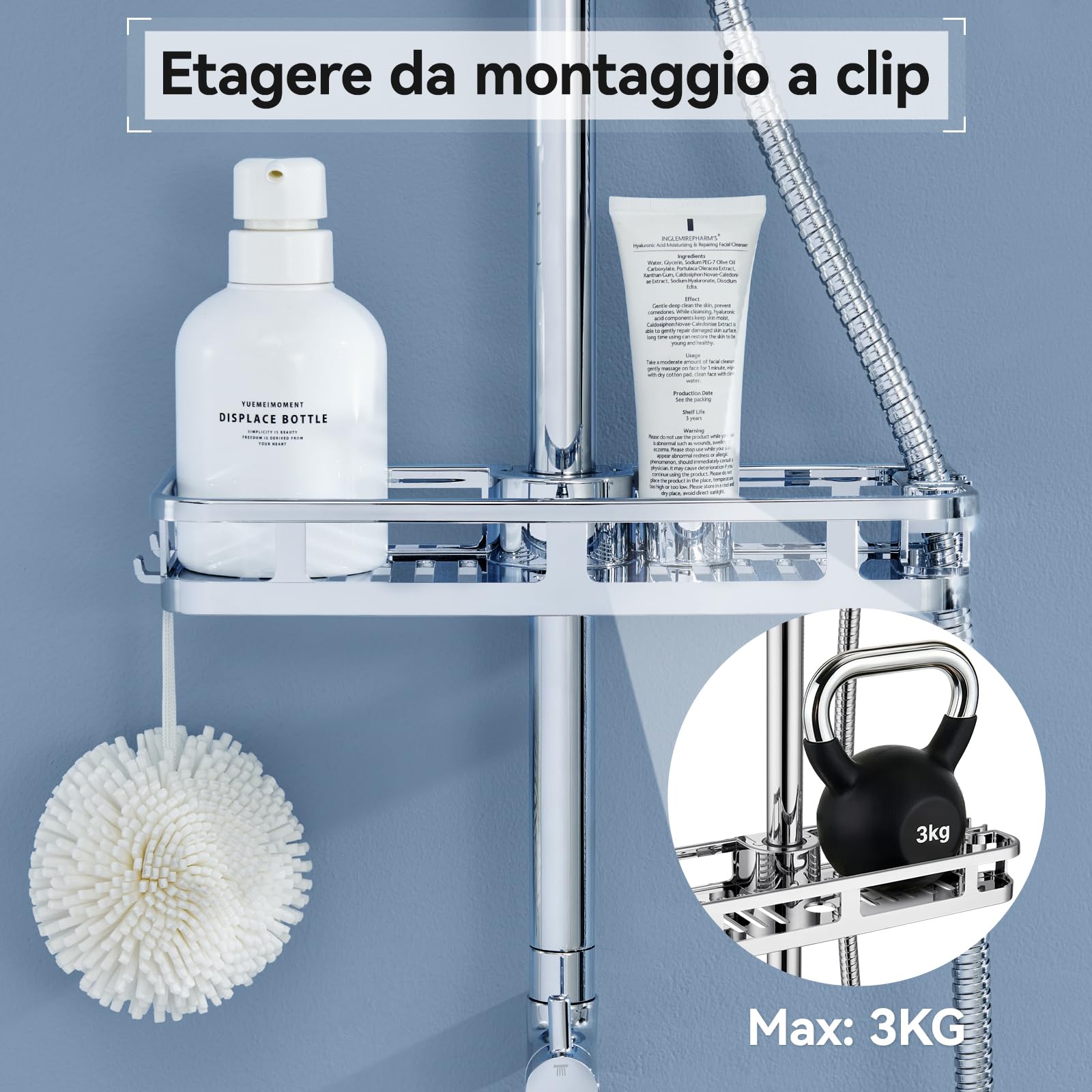 Auralum Colonna Doccia con Mensola Doccia, Colonna Doccia Senza Miscelatore Fori Muro Regolabili con Soffione a Pioggia Quadrato 25cm, Asta Doccia Altezza Regolabile 72-110cm, Cromo - 3