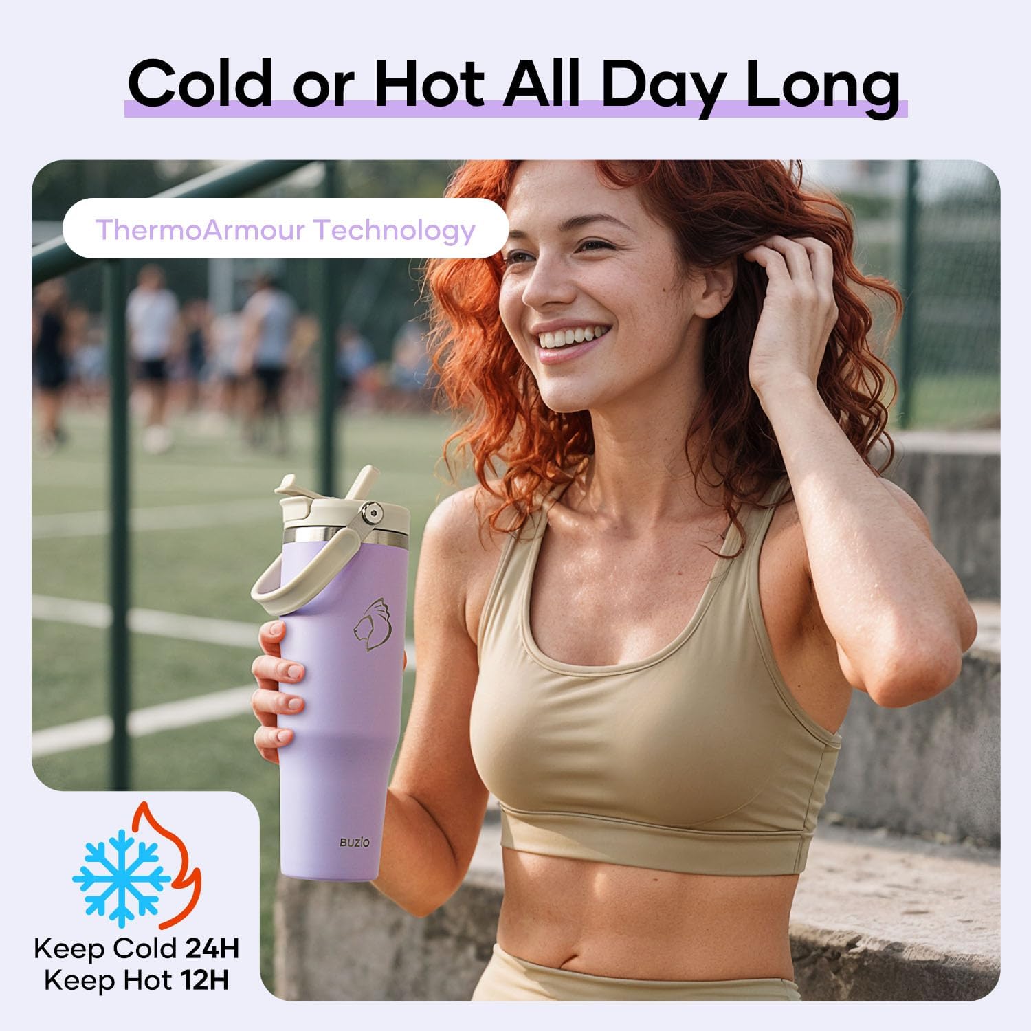 BUZIO 40 oz Tumbler with Handle, Insulated Tumbler with 2-in-1 Lid and Straw, Stainless Steel Vacuum Insulated Iced Coffee Tumbler Cup, Spill-Proof Travel Mug Thermal Cup for Hot and Cold Drinks - Image 3